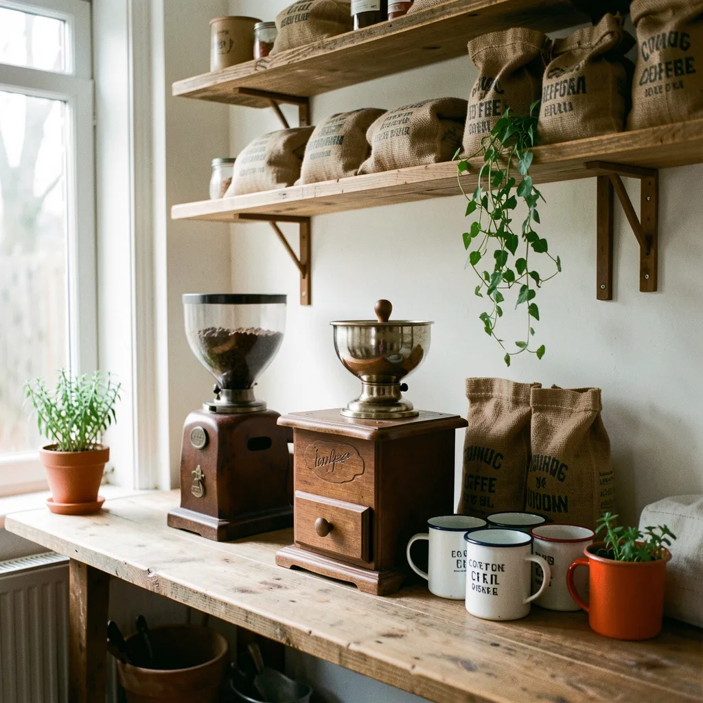 Rustic home cafe with vintage elements