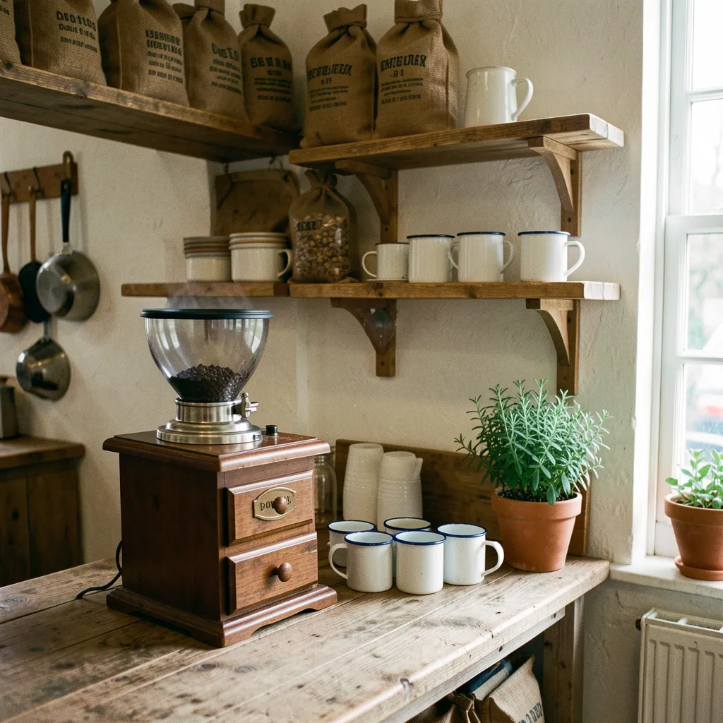 Rustic home cafe vintage style setup